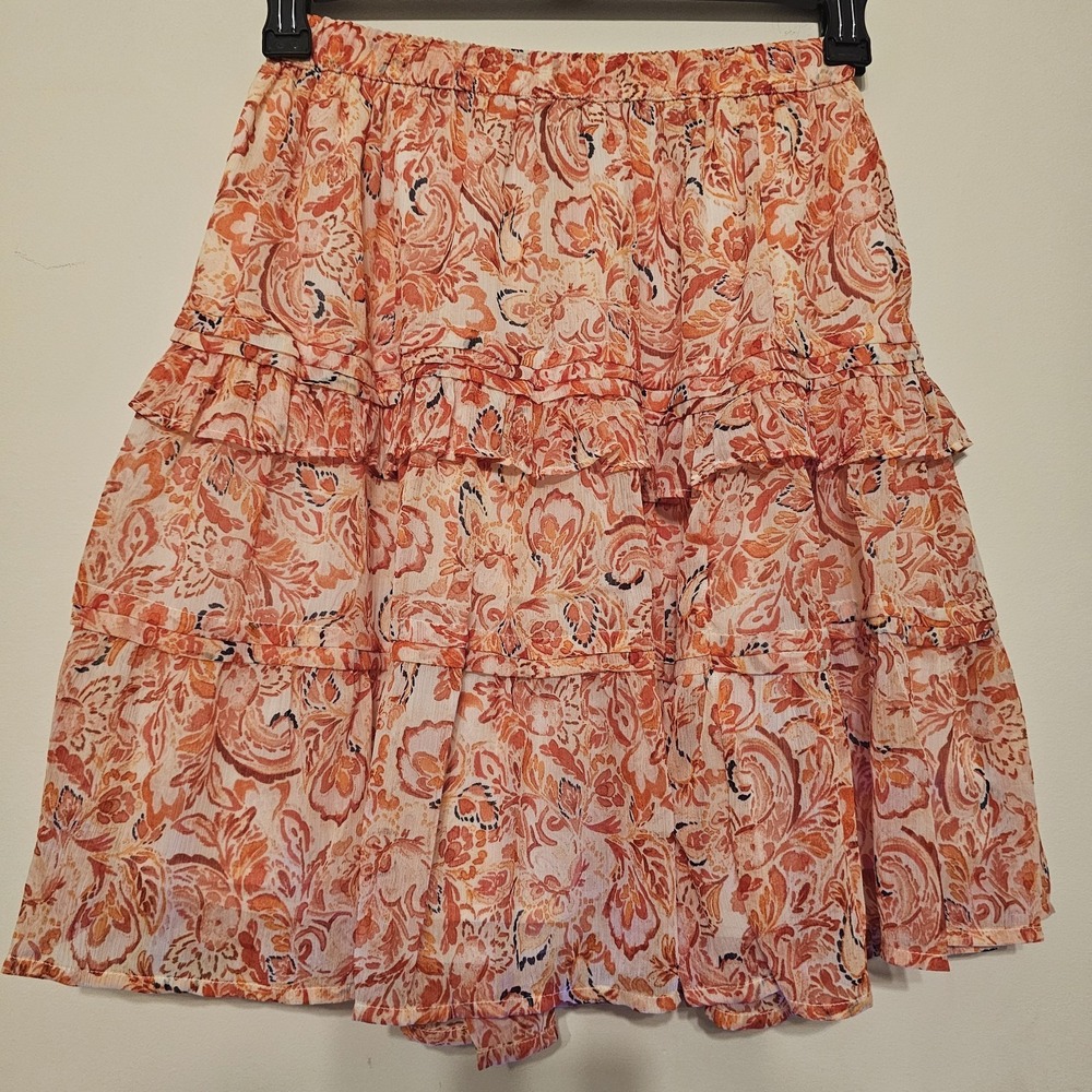 Sam Eldman Women's Skirt XS Fits Size 0-2 Orange Mini Skirt Elastic Tiered New